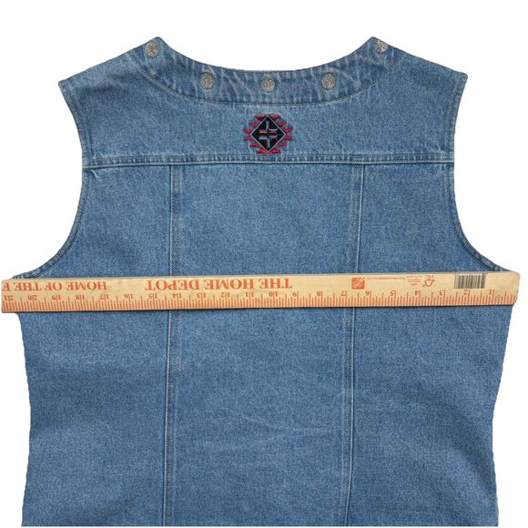 VTG Women L Embroidered Native Denim Vest Sleeveless 80s Western Boho Hippie USA - Picture 11 of 11